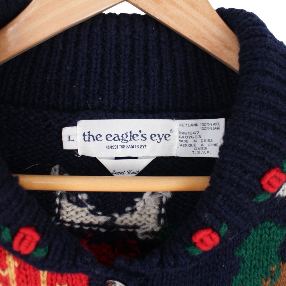 Vintage The Eagle's Eye Wool Americana Patchwork Cardigan Sweater Women's Large - Picture 4 of 5